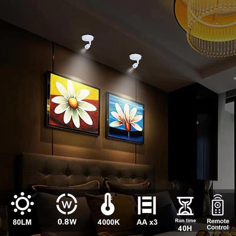 HAMVIDNE LED Spotlight, Battery Powered Picture Lights, Uplighting Indoor, Puck Lights with Remote, Small Spot Light for Wall Display Dartboard Painting Artwork -Natural White (White) - Image 5